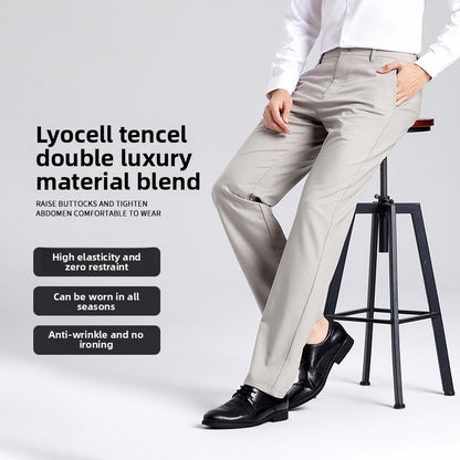 Men's Business Casual Straight Leg Pants | Linen Blend Stretch Trousers