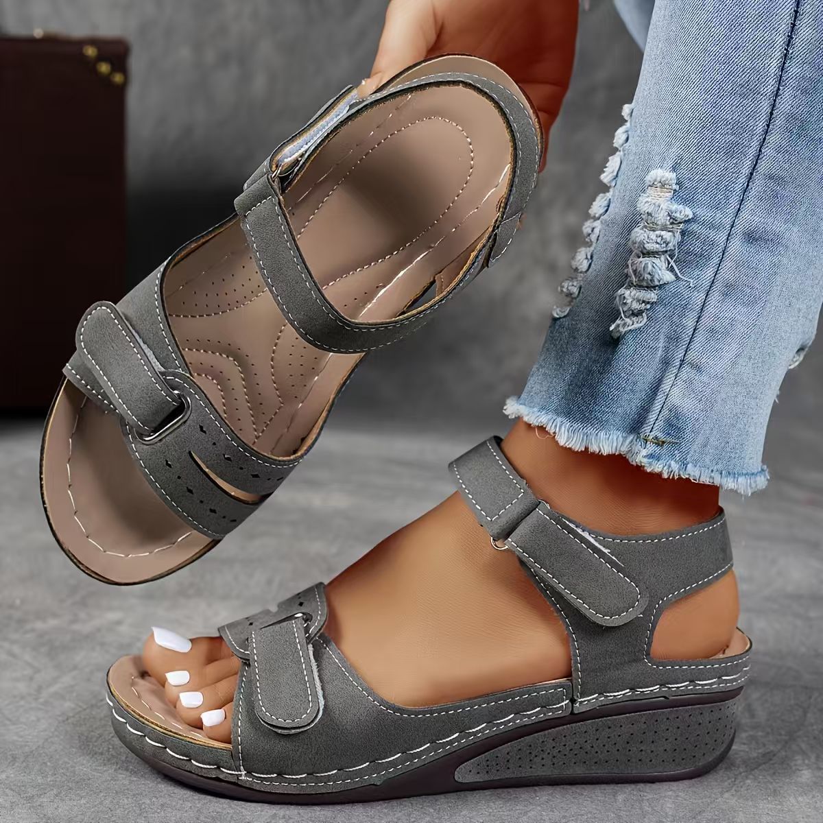 Women's Roman Velcro Strap Sandals | Casual Platform Walking Shoes