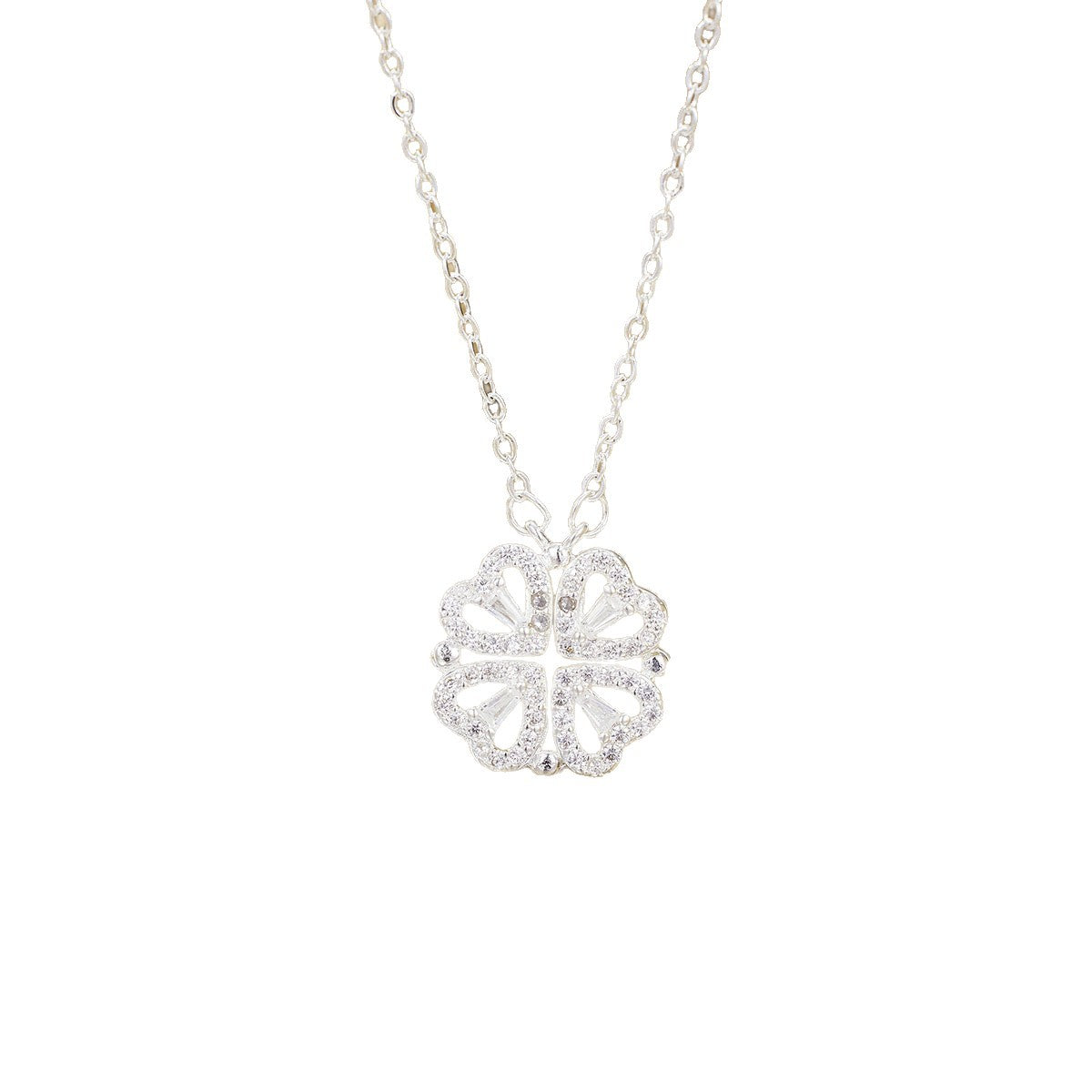 Four-Leaf Clover Heart Pendant Necklace | Crystal-Style Copper Charm
