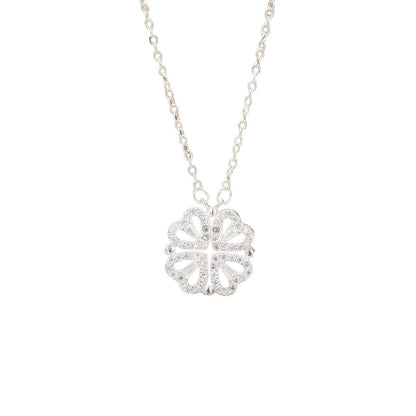 Four-Leaf Clover Heart Pendant Necklace | Crystal-Style Copper Charm