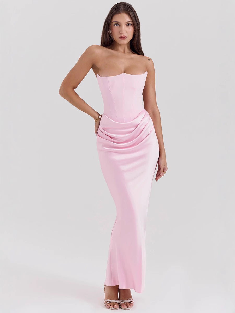 Women's One Shoulder Pleated Bodysuit Dress | Structured Formal Evening Gown