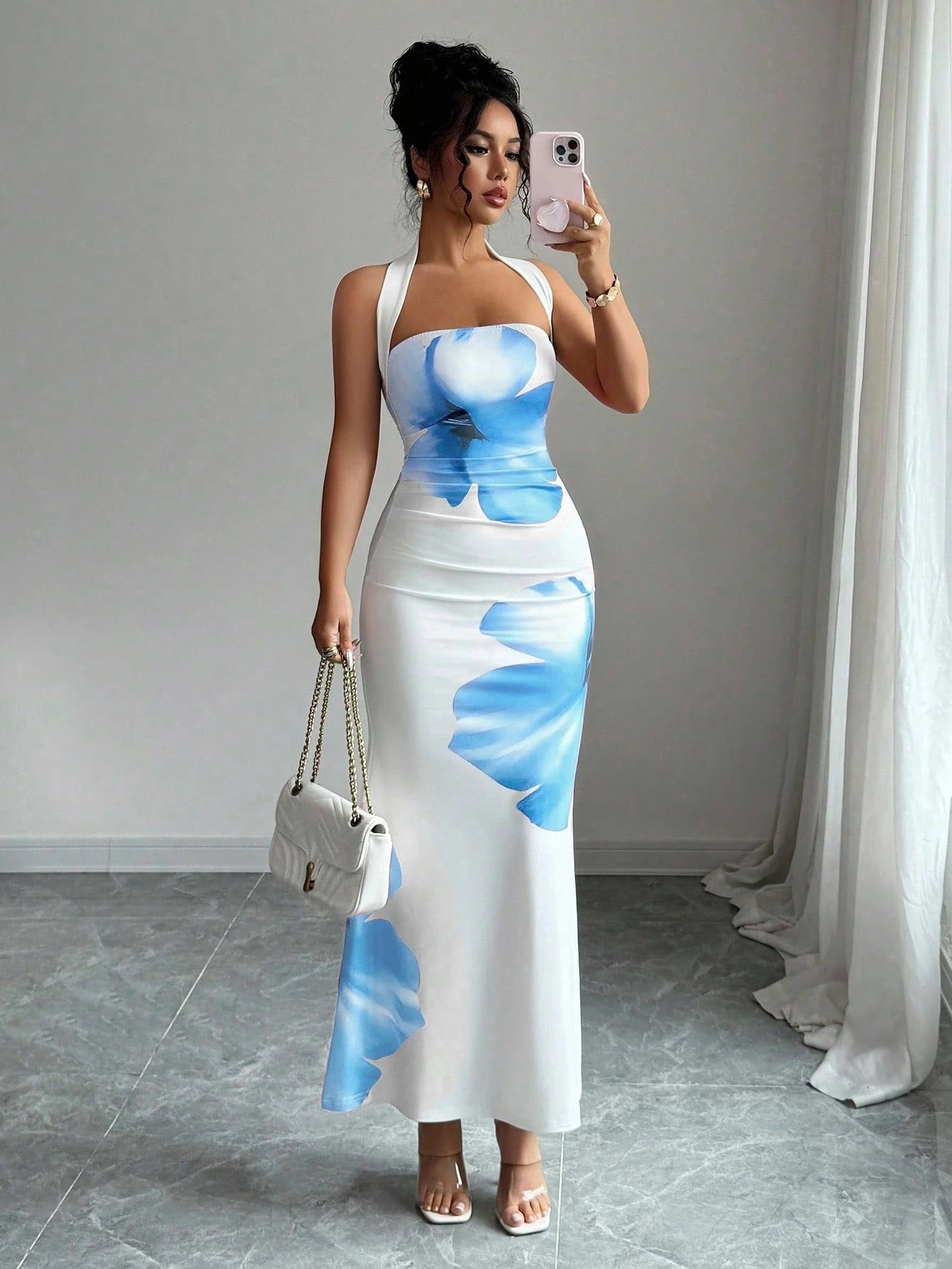 Women's Floral Print Halter Neck Maxi Dress | Backless Summer Dress