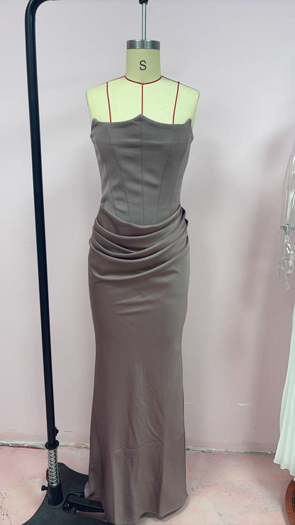 Women's One Shoulder Pleated Bodysuit Dress | Structured Formal Evening Gown