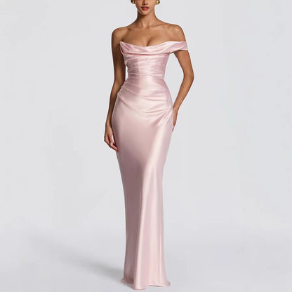 Women's Off-Shoulder Satin Bodycon Dress | Sleek Formal Mini Dress