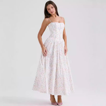 Women's Corset Slip Midi Dress | High Waist Floral Print Summer Sundress