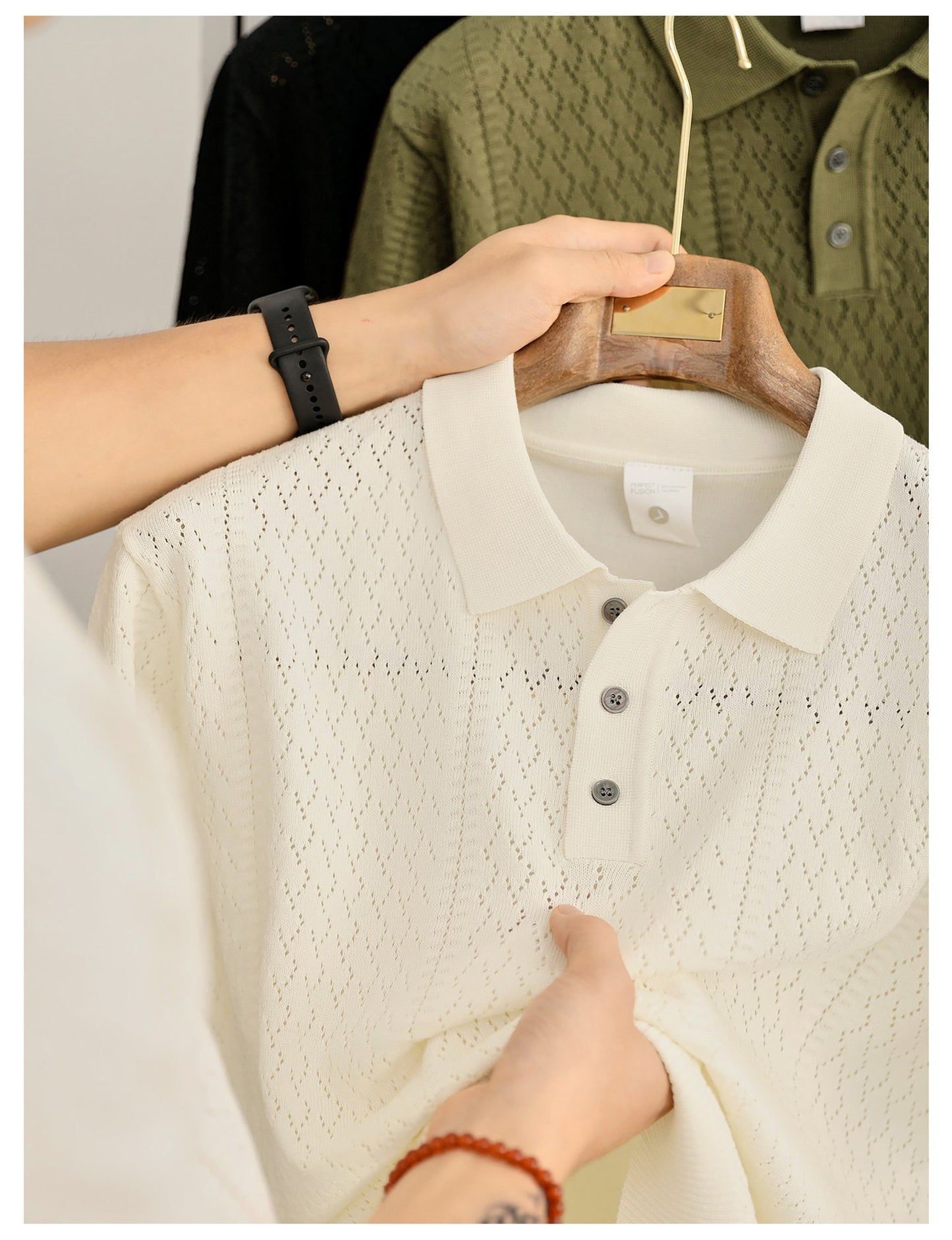 Supplier image for Men's Breathable Knit Polo Shirt