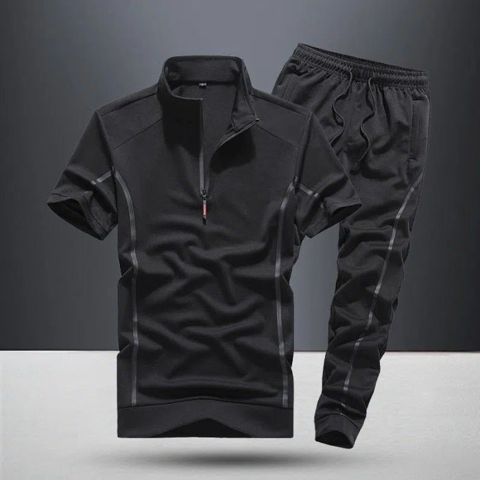 Men's Polo Shirt & Track Pants Athletic Set | Lightweight Summer Training Suit