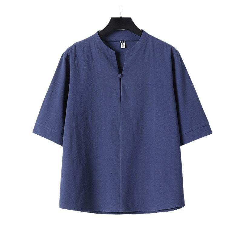 Men's Cotton Linen Short Sleeve Shirt | Loose Fit Summer Top