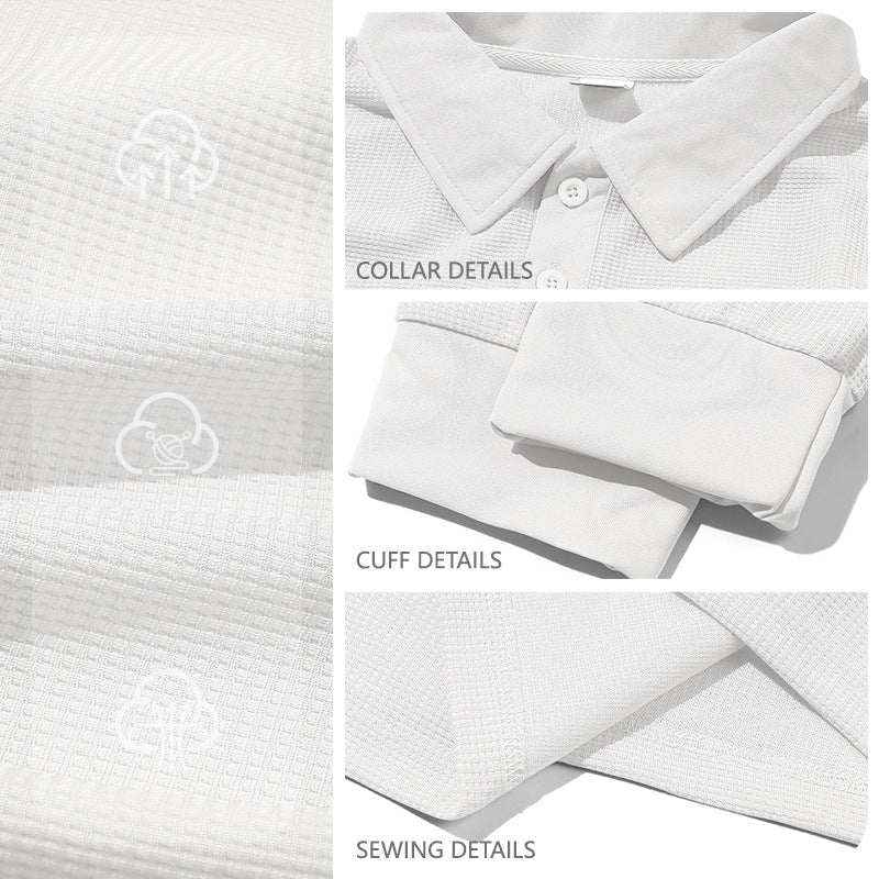 Men's Waffle Knit Long Sleeve Polo Shirt | Textured Casual Collar Top