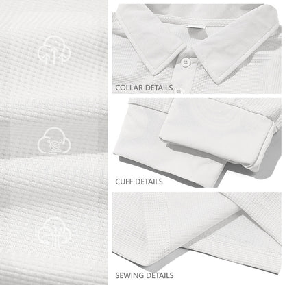 Men's Waffle Knit Long Sleeve Polo Shirt | Textured Casual Collar Top