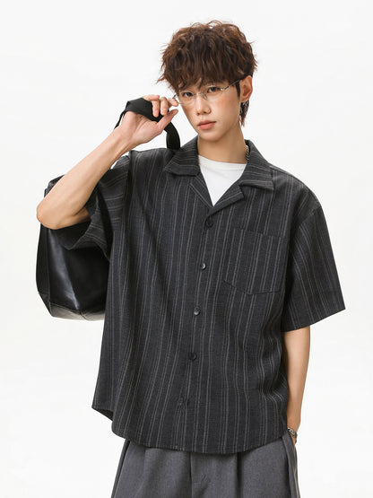 Men's Striped Cuban Collar Short Sleeve Resort Shirt | Relaxed Fit Button-Up