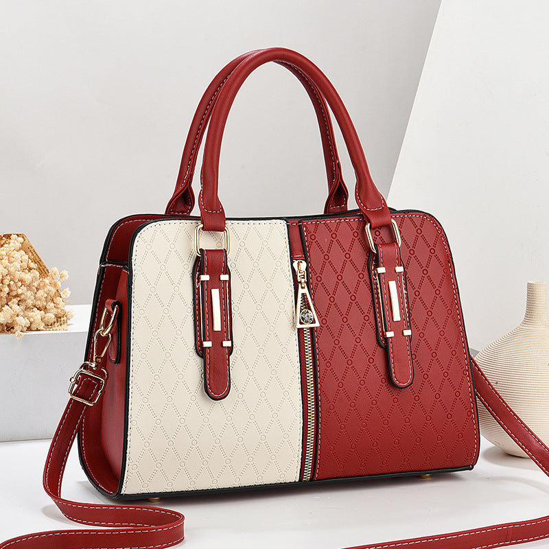 Women's Color Block Large Tote Handbag | PU Leather Adjustable Shoulder Bag