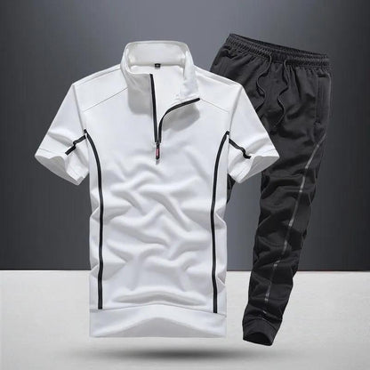 Men's Polo Shirt & Track Pants Athletic Set | Lightweight Summer Training Suit