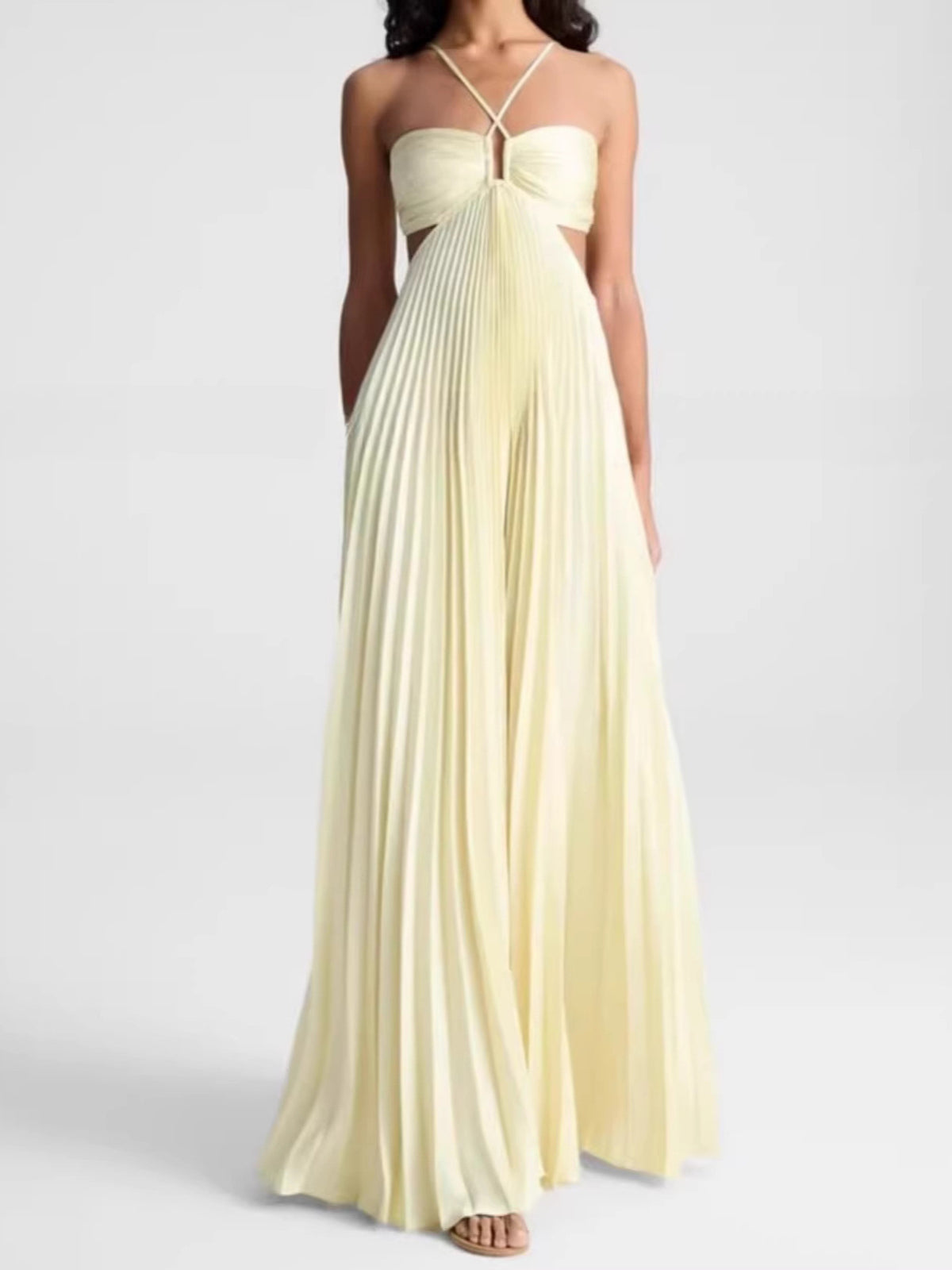Women's Halter Neck Backless A-Line Maxi Dress | High Waist Summer Dress