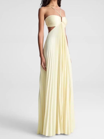 Women's Halter Neck Backless A-Line Maxi Dress | High Waist Summer Dress