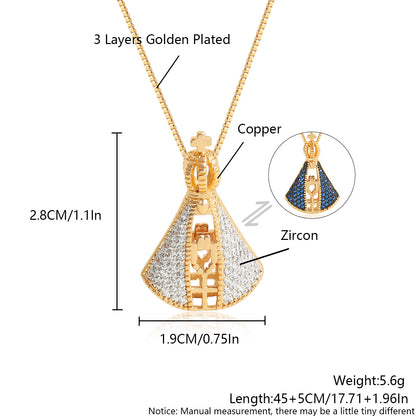 Double-Sided Zircon Cross Pendant Necklace | Colorful Madonna Copper Jewelry