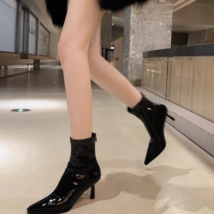 Women's Glossy Pointed Toe Chelsea Boots | Stiletto Ankle Boots