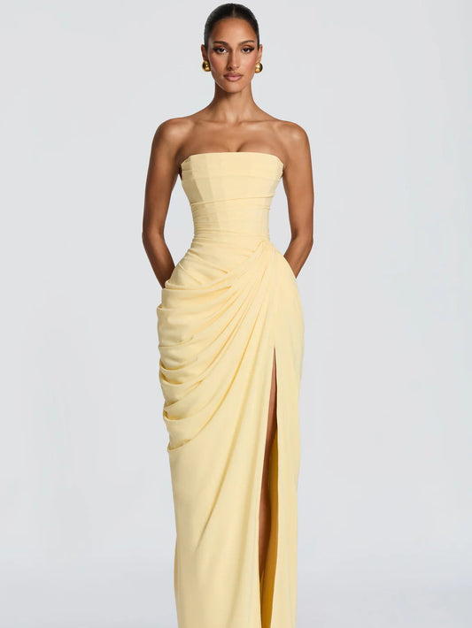 Women's One Shoulder Backless High Slit Evening Gown | Formal Maxi Dress