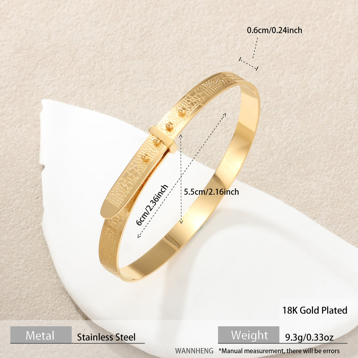 Adjustable Stainless Steel Cuff Bracelet | Textured Open Bangle