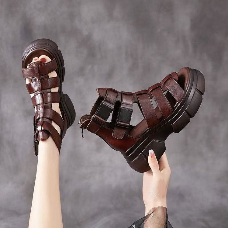 Women's Chunky Platform Roman Sandals | Buckle Strap Open Toe Shoes