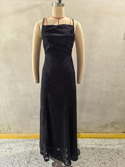 Women's Lace A-Line Evening Gown | Backless Spaghetti Strap Formal Maxi Dress