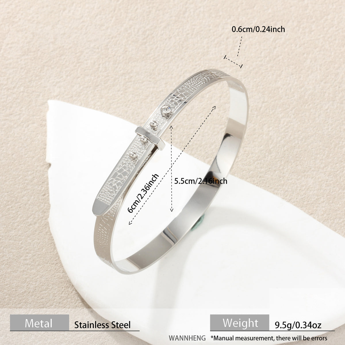 Adjustable Stainless Steel Cuff Bracelet | Textured Open Bangle