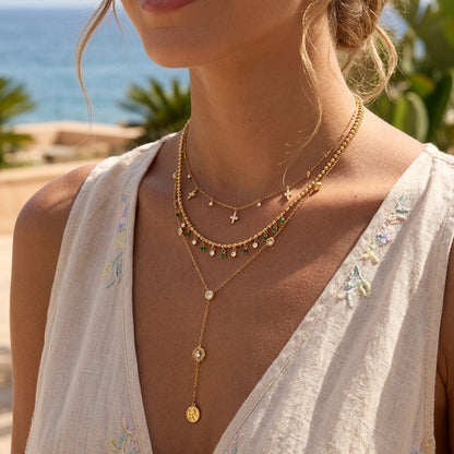 Women's Gold Geometric Pendant Necklace | Stainless Steel PVD Zircon Charm