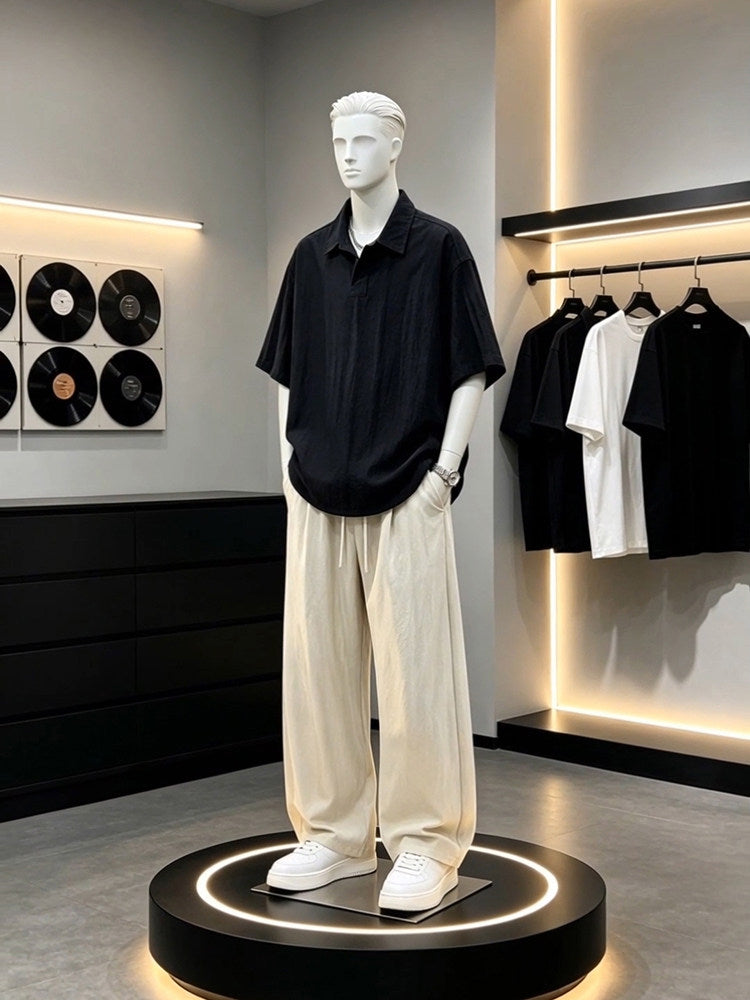 Men's Linen Polo Shirt & Wide-Leg Pants Set | Lightweight Summer Resort Outfit