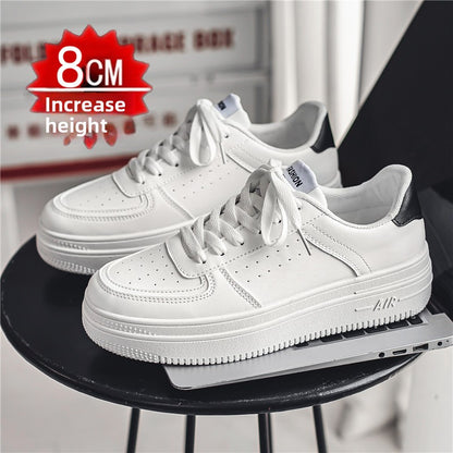 Men's White Court Sneakers | Hidden Lift Casual Fashion Shoes