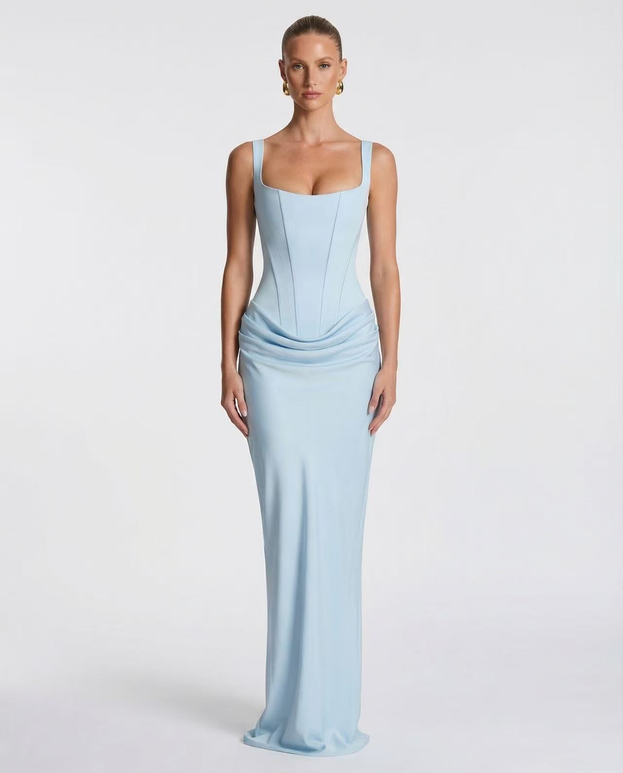 Women's Square Neck Mermaid Gown | Backless Bodycon Formal Evening Dress