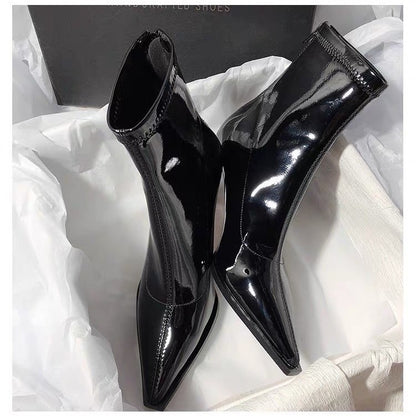 Women's Glossy Pointed Toe Chelsea Boots | Stiletto Ankle Boots