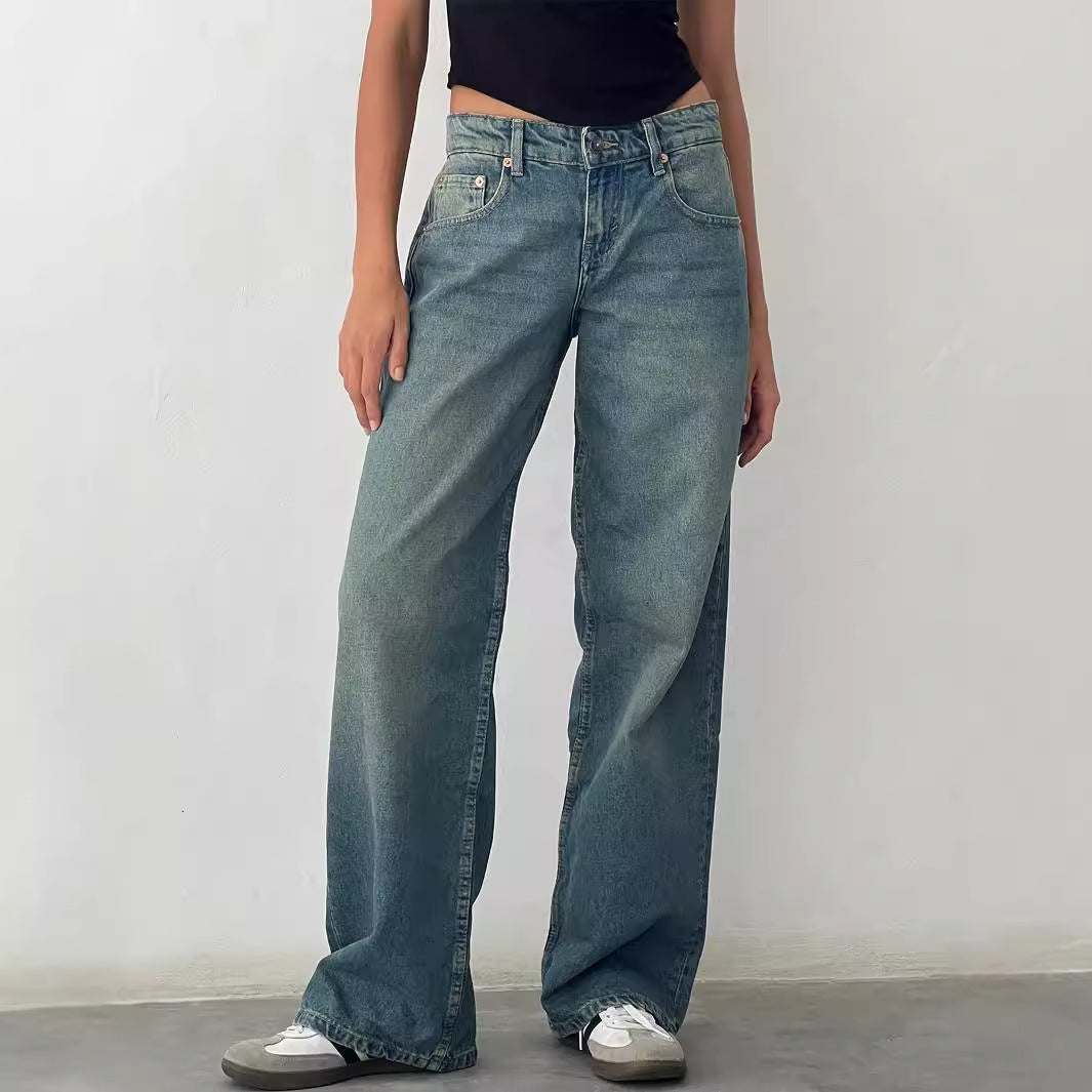 Women's High Waist Straight Leg Denim Jeans | Classic Casual Blue Jeans