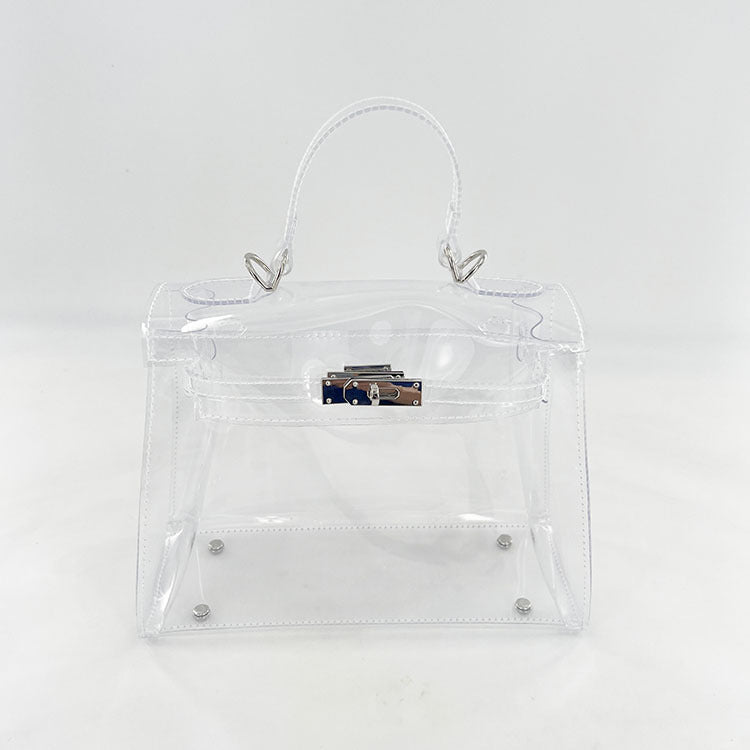 Women's Transparent PVC Lock Buckle Handbag | Structured Crossbody Clutch