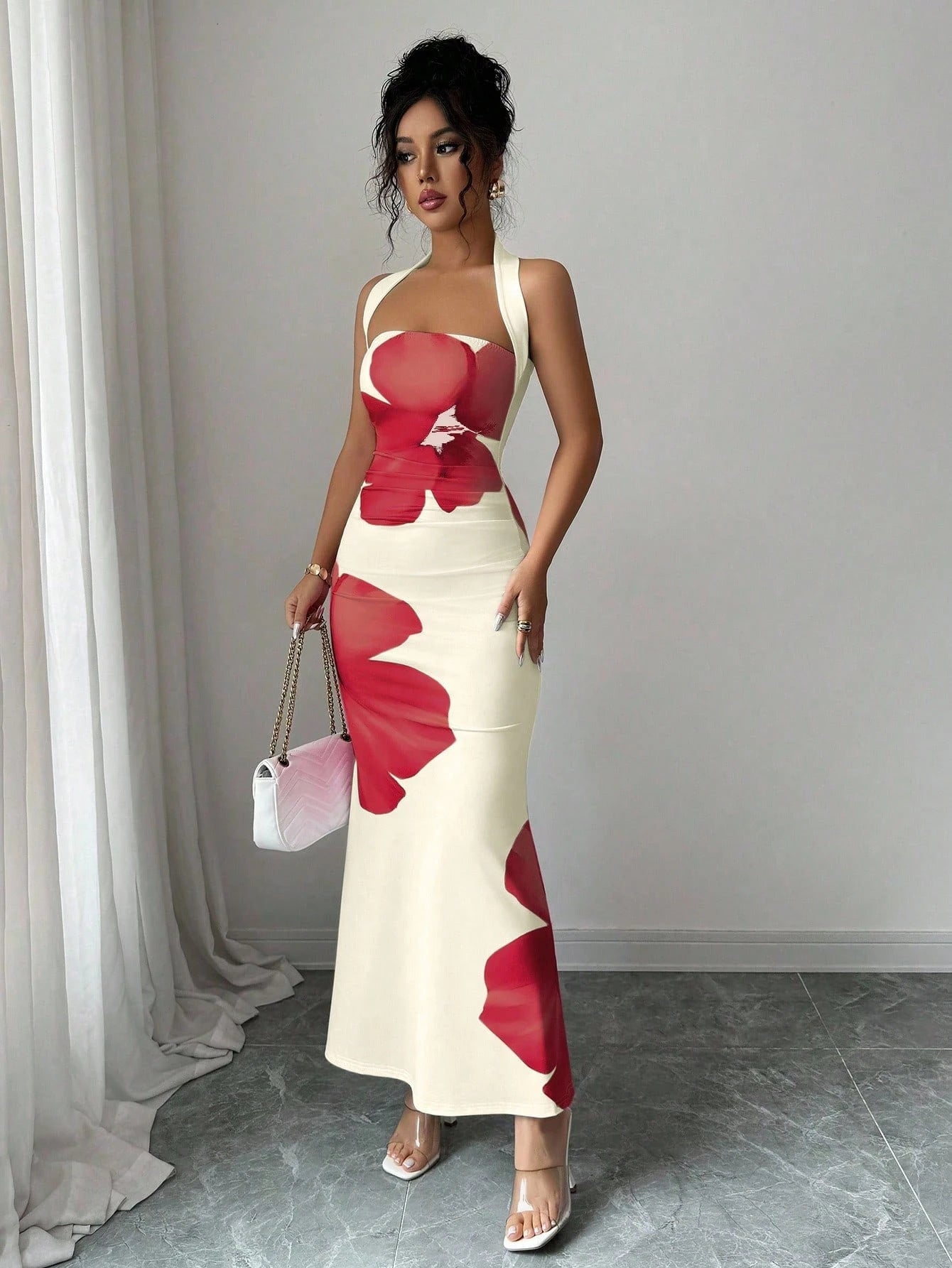 Women's Floral Print Halter Neck Maxi Dress | Backless Summer Dress