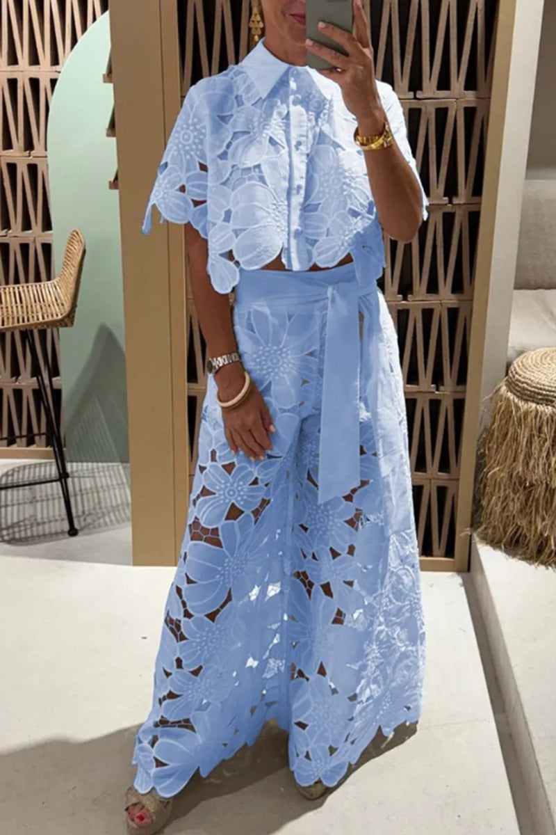 Women's Open Neck Knit Sweater & Wide Leg Pants Set | Casual Two-Piece Co-Ord