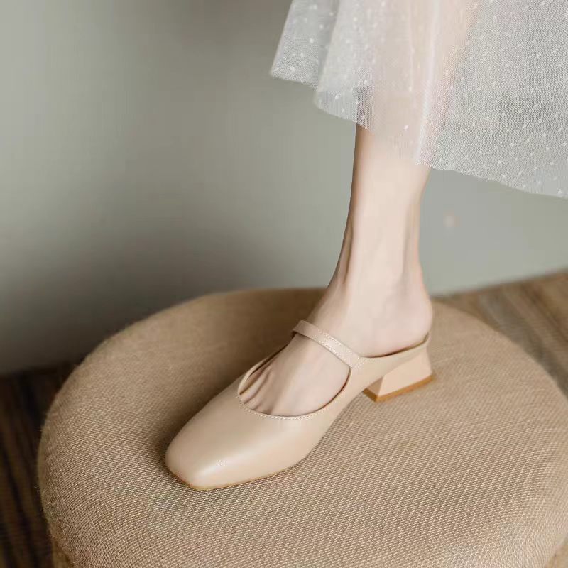 Women's French Open Toe Mules | Low Heel Sandals