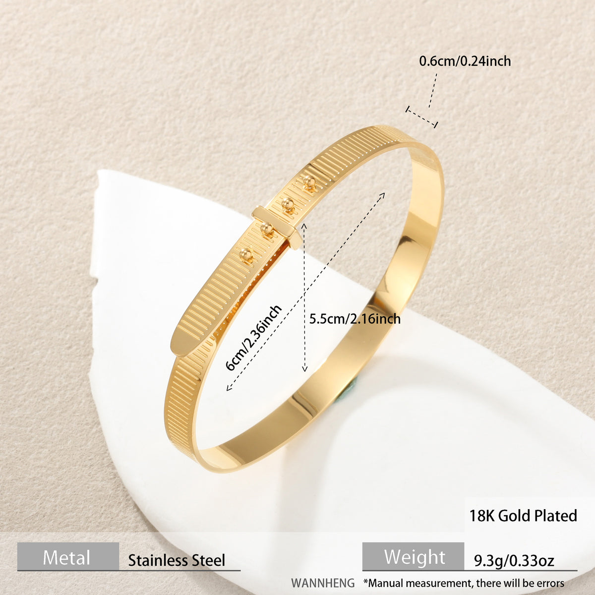 Adjustable Stainless Steel Cuff Bracelet | Textured Open Bangle