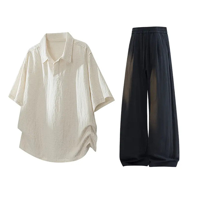 Men's Linen Polo Shirt & Wide-Leg Pants Set | Lightweight Summer Resort Outfit