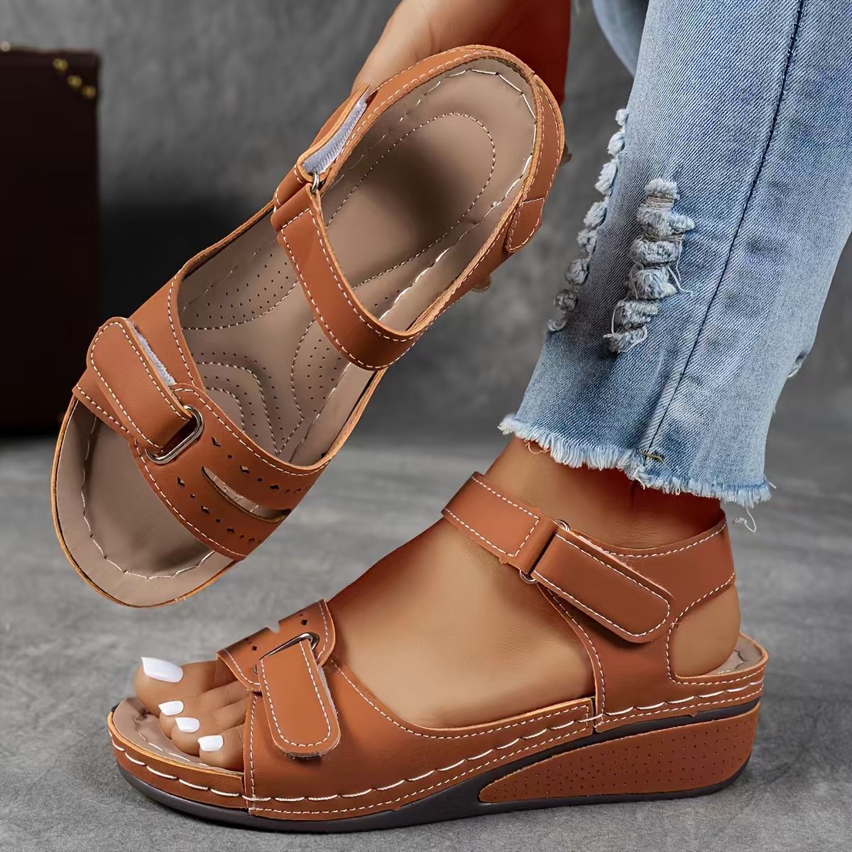 Women's Roman Velcro Strap Sandals | Casual Platform Walking Shoes