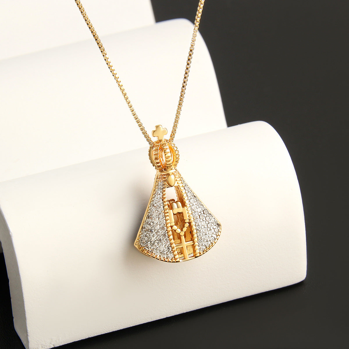 Double-Sided Zircon Cross Pendant Necklace | Colorful Madonna Copper Jewelry