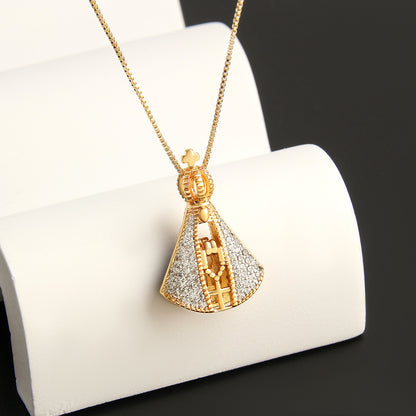 Double-Sided Zircon Cross Pendant Necklace | Colorful Madonna Copper Jewelry