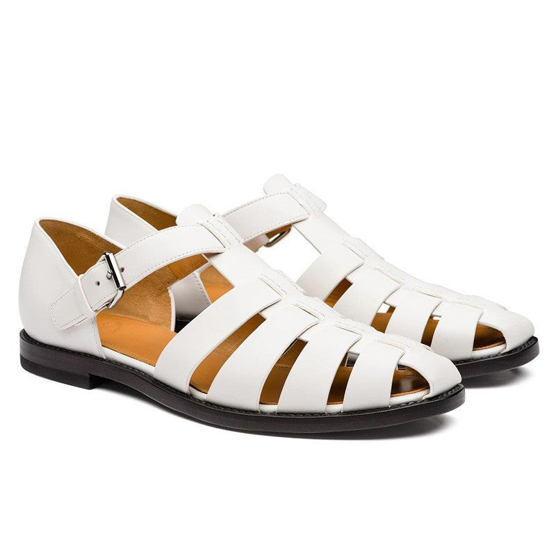 Men's Leather Buckle Open Toe Sandals | Business Casual Beach Shoes