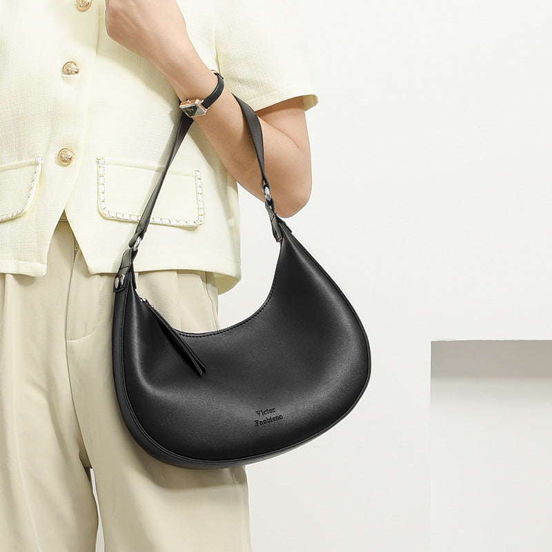 Women's Crescent Moon PU Leather Shoulder Bag | Compact Crossbody Handbag