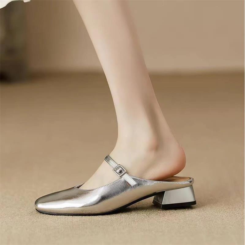 Women's French Open Toe Mules | Low Heel Sandals