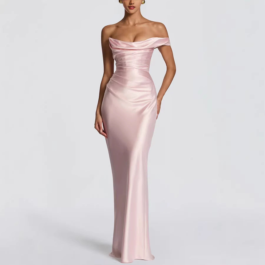 Women's Off-Shoulder Satin Bodycon Dress | Sleek Formal Mini Dress