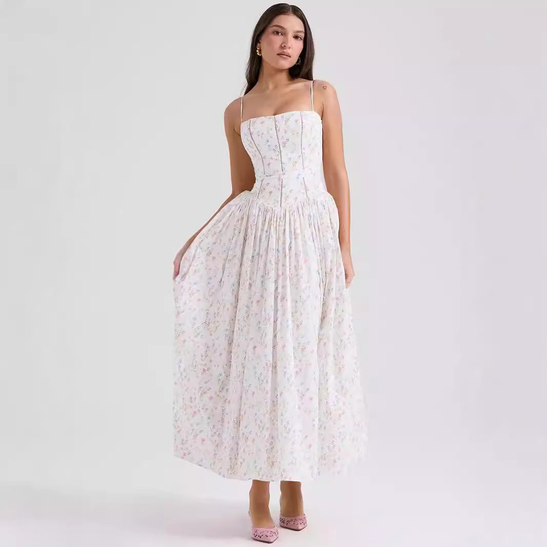 Women's Corset Slip Midi Dress | High Waist Floral Print Summer Sundress