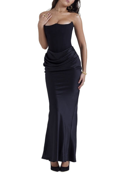 Women's One Shoulder Pleated Bodysuit Dress | Structured Formal Evening Gown