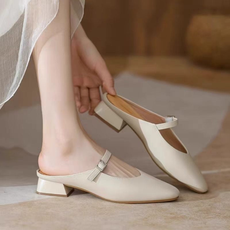 Women's French Open Toe Mules | Low Heel Sandals