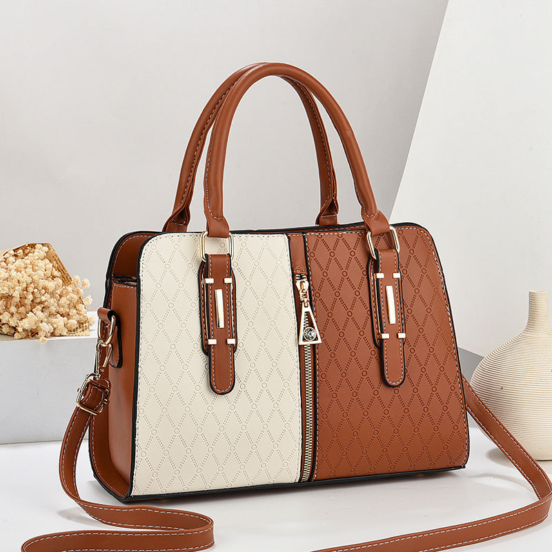 Women's Color Block Large Tote Handbag | PU Leather Adjustable Shoulder Bag