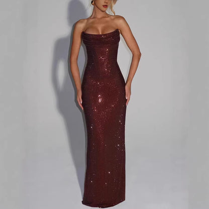 Women's Strapless Sequin Evening Gown | Sparkly Formal Maxi Dress